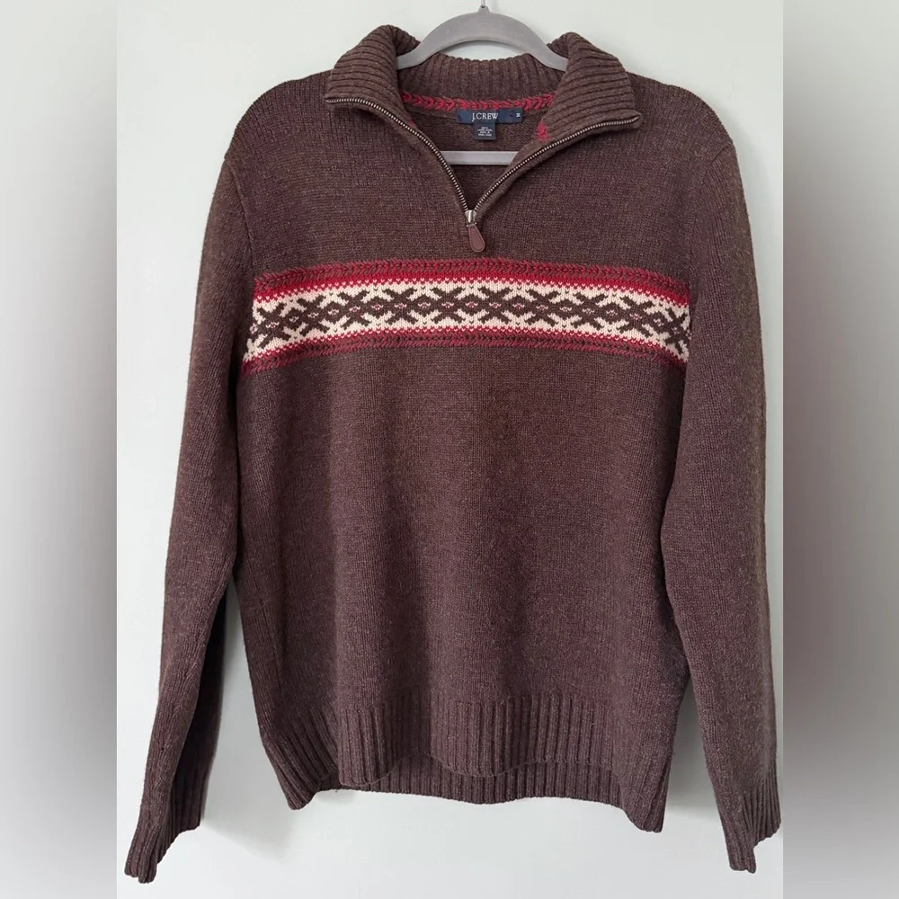 J. Crew Lambs Wool 1/4 Zip Sweater Fair Isle Vintage Inspired Cabincore Medium